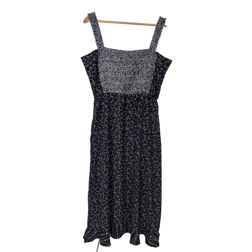 Disturbia Black White Floral Smocked Midi Dress Pockets Women's Size 10